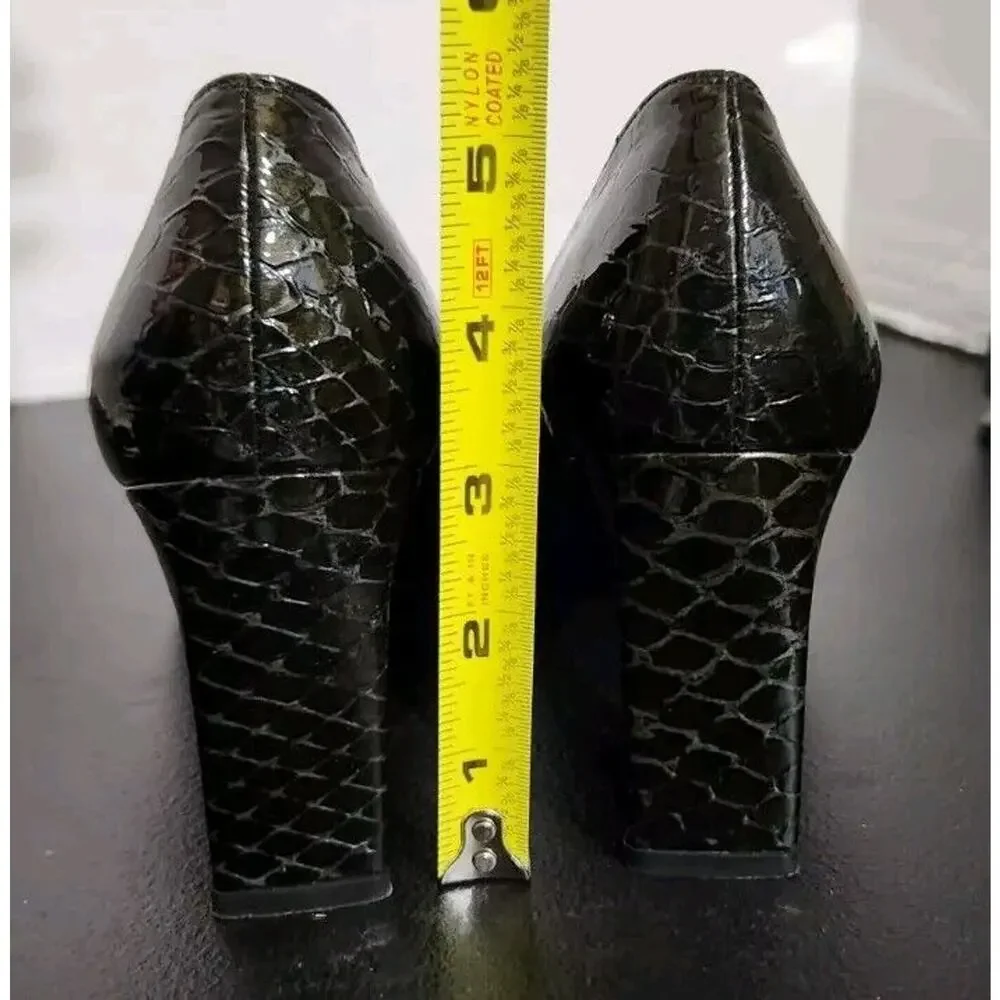 Stuart Weitzman Womens Exotic Snakeskin Black Leather Square Toe‎ Pumps 9 AA